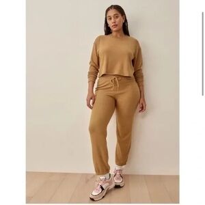 Reformation Taylor Sweater Knit Jogger Drawstring Tan Lounge Pants